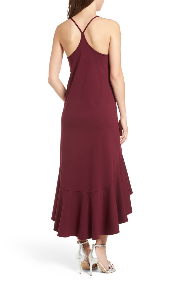 Leith Ruffle Midi Dress, Alternate, color, Burgundy Plum