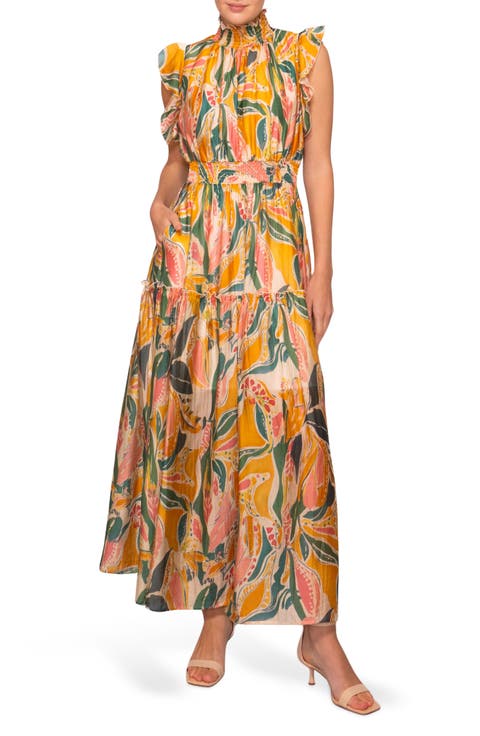 Floral Flutter Sleeve Maxi Dress