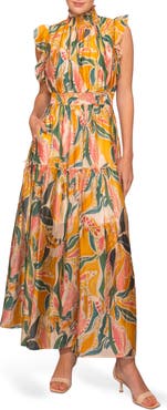 MELLODAY Floral Flutter Sleeve Maxi Dress