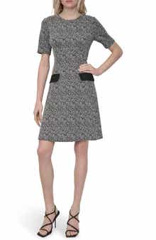 DKNY Contrast Pocket Fit & Flare Dress