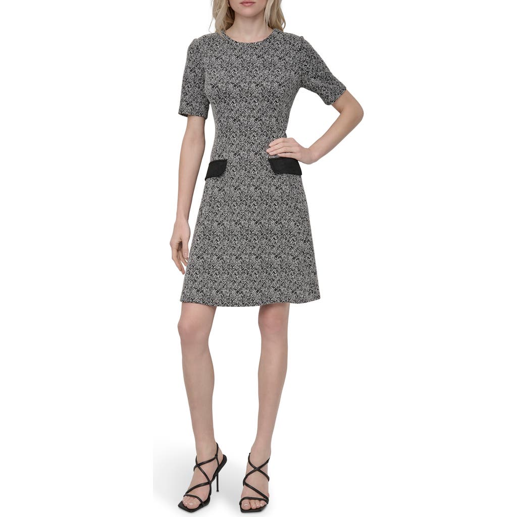 Dkny Contrast Pocket Fit & Flare Dress In Gray