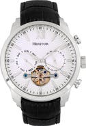 Heritor Automatic Arthur Semi-Skeleton Leather-Band Watch w/ Day/Date