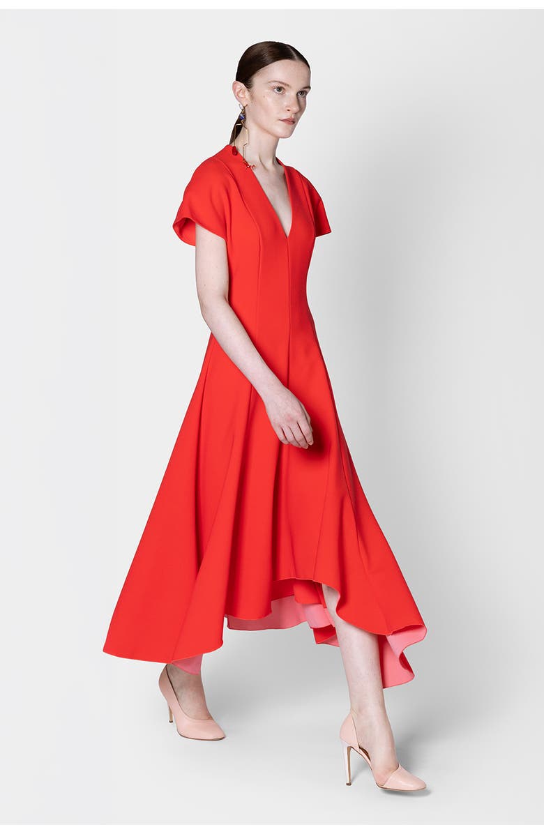 Roksanda Sapha V-Neck Midi Dress, Alternate, color, Red Tint / Pele