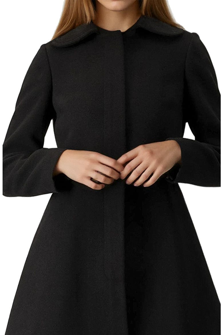 Petal-Collar Wool-Blend Zip Coat, Alternate, color, Black