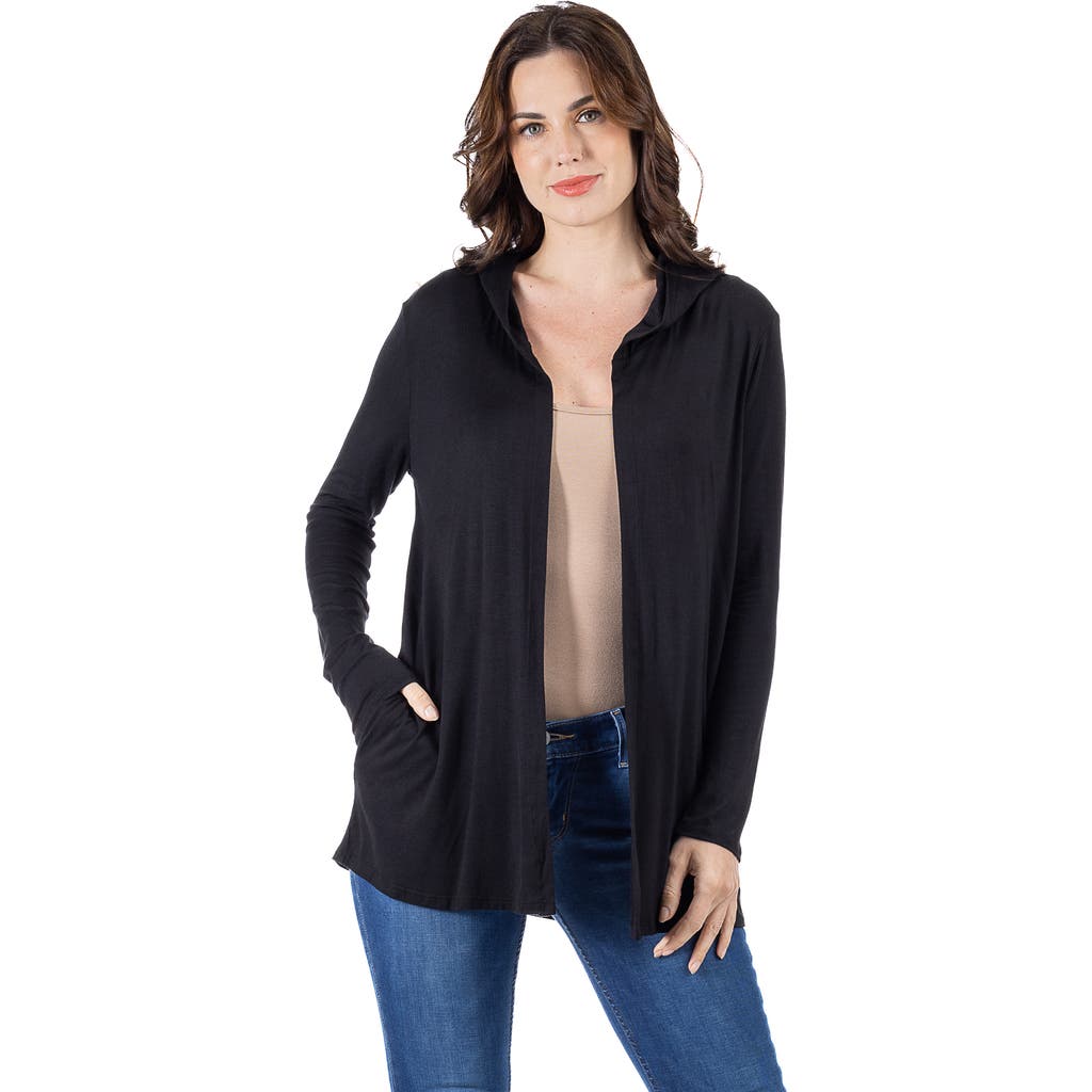 24seven Comfort Apparel Open Front Lightweight Hooded Cardigan In Black