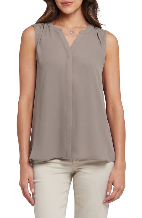 Print Pleat Back Sleeveless Split Neck Blouse (Regular & Petite) (Nordstrom Exclusive)