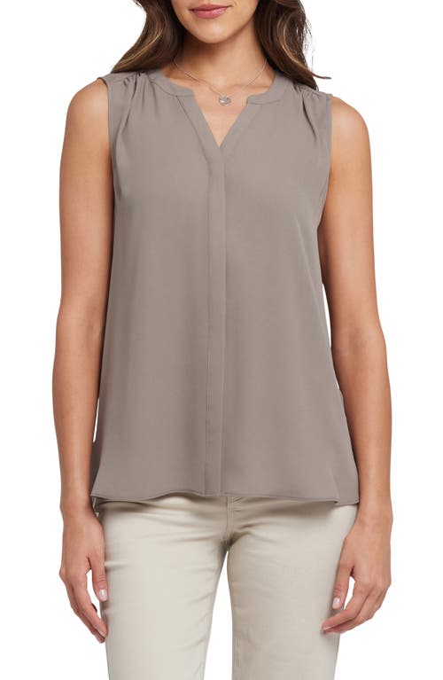 Nydj Print Pleat Back Sleeveless Split Neck Blouse In Brown
