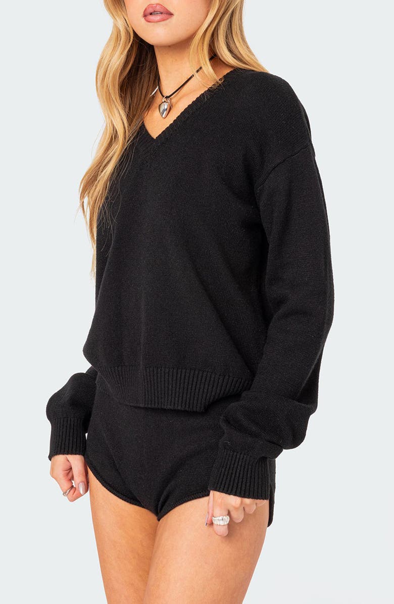 EDIKTED Comfort Club Oversize Crop Sweater, Alternate, color, Black