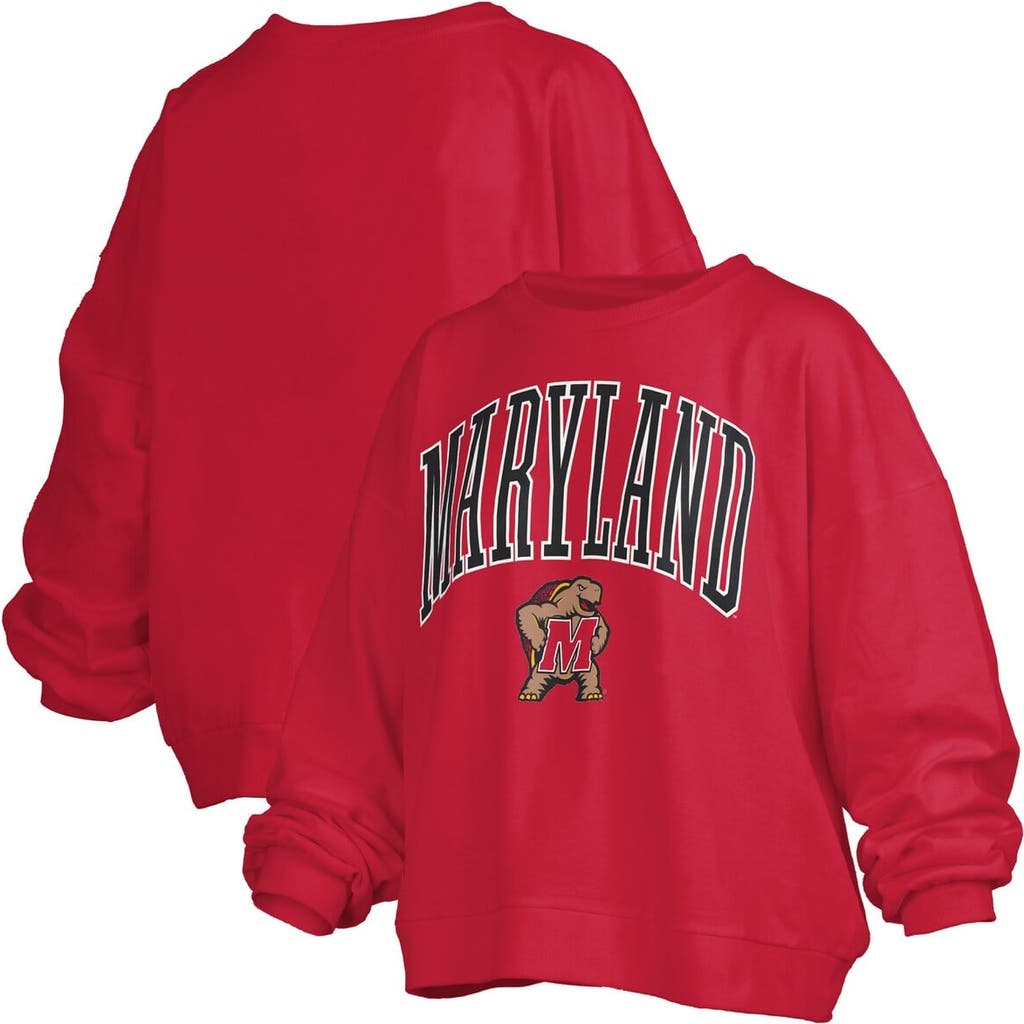 Pressbox Red Maryland Terrapins Janise Arch Over Logo Waist Length Oversized Pullover Sweatshirt