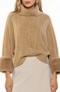 Alexia Admor Sarah Faux Fur Cuff Cable Knit Sweater