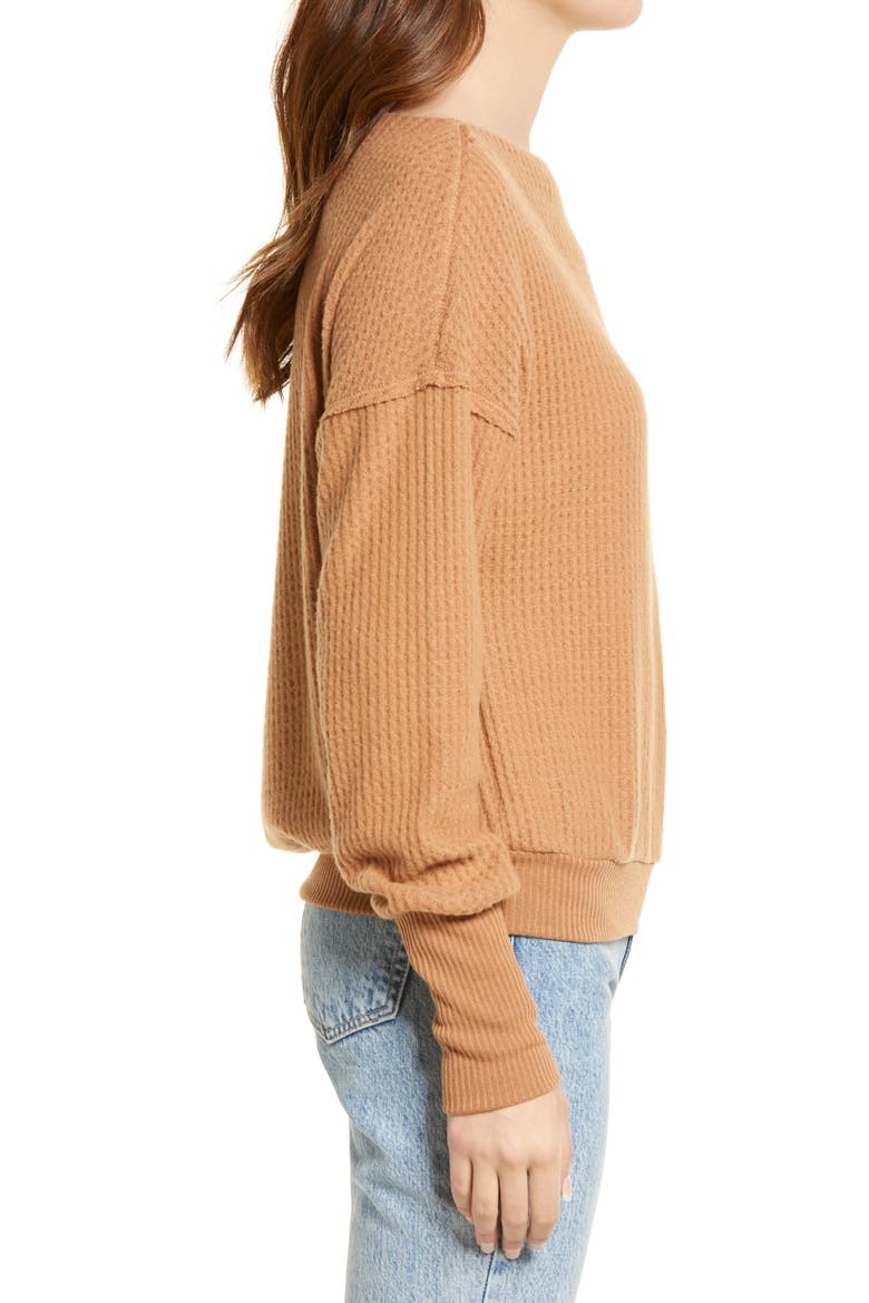 Off the Shoulder Thermal Knit Top, Alternate, color, TAN THRUSH