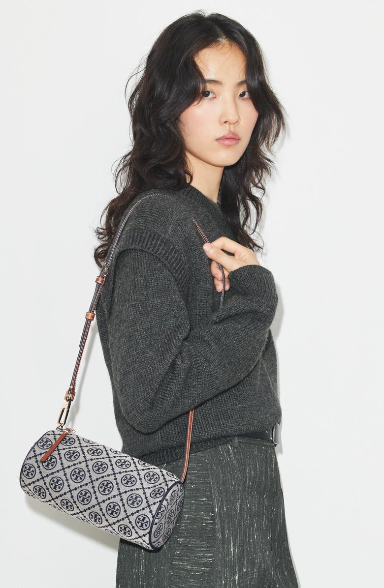 Tory Burch T Monogram Jacquard Cylinder Shoulder Bag, Alternate, color, Tory Navy