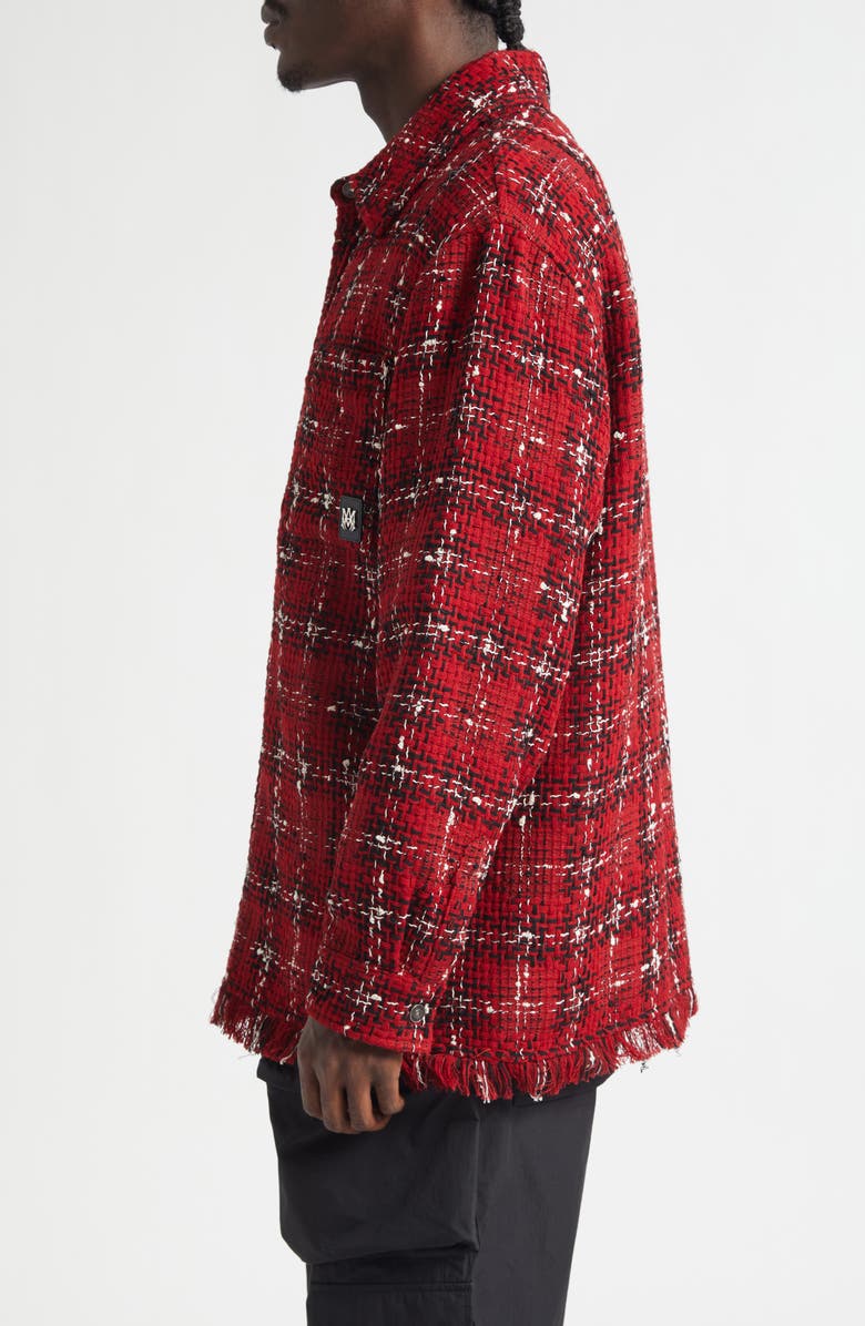 AMIRI Plaid Wool Blend Tweed Overshirt, Alternate, color, Red Rose