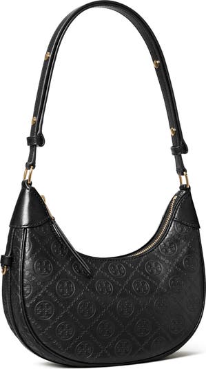 T-Monogram Embossed Crescent Shoulder Bag