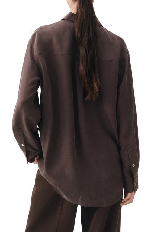 Mango Oversize Silk Button-up Shirt In Brown