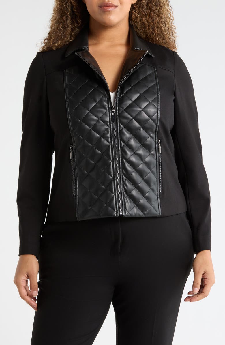 AK ANNE KLEIN Quilted Faux Leather Moto Jacket, Alternate, color,