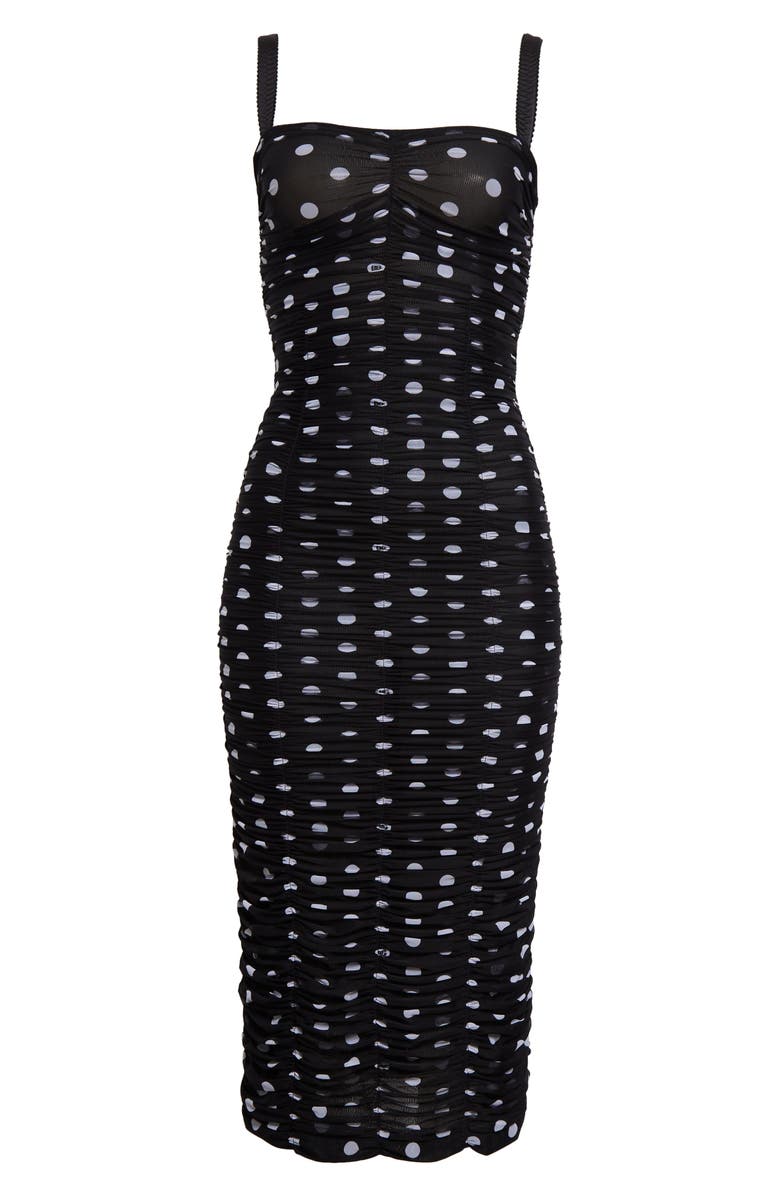 Dolce&Gabbana Polka Dot Ruched Tulle Midi Dress, Alternate, color, Hnzrw Pois Med 1 5 F.nero