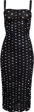 Dolce&Gabbana Polka Dot Ruched Tulle Midi Dress