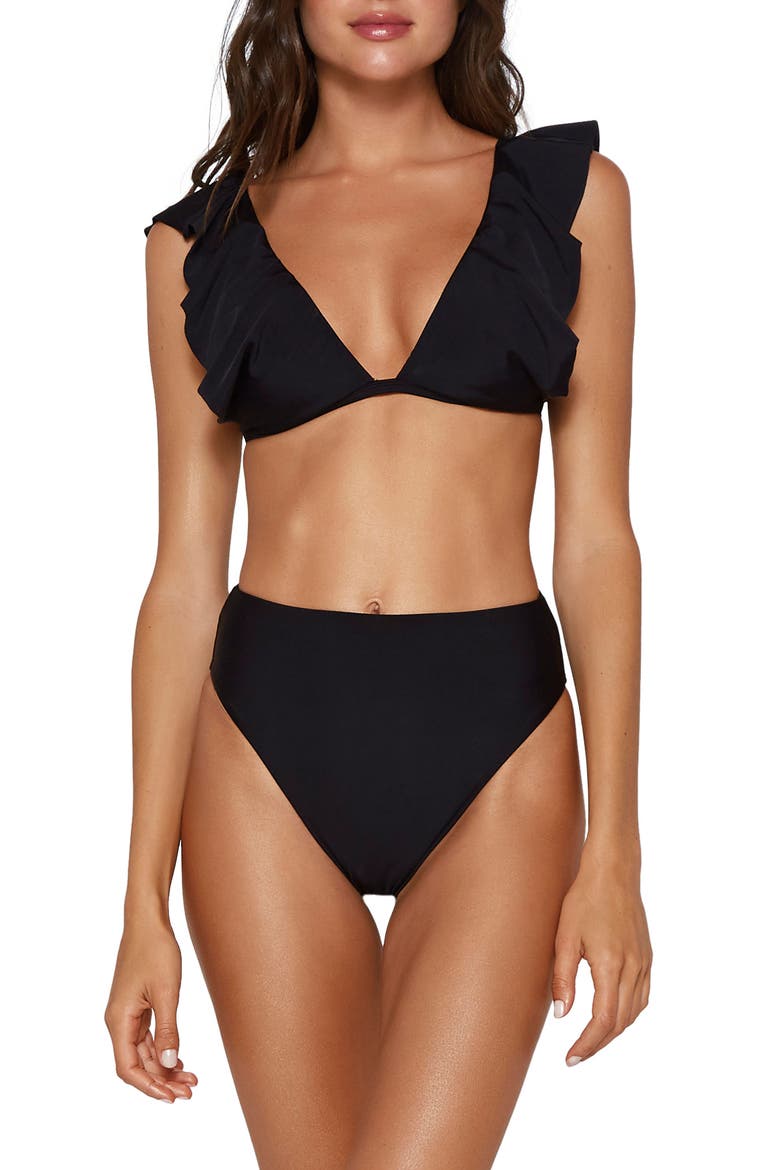 ViX Swimwear Liz Flutter Sleeve Bikini Top, Alternate, color, BLACK