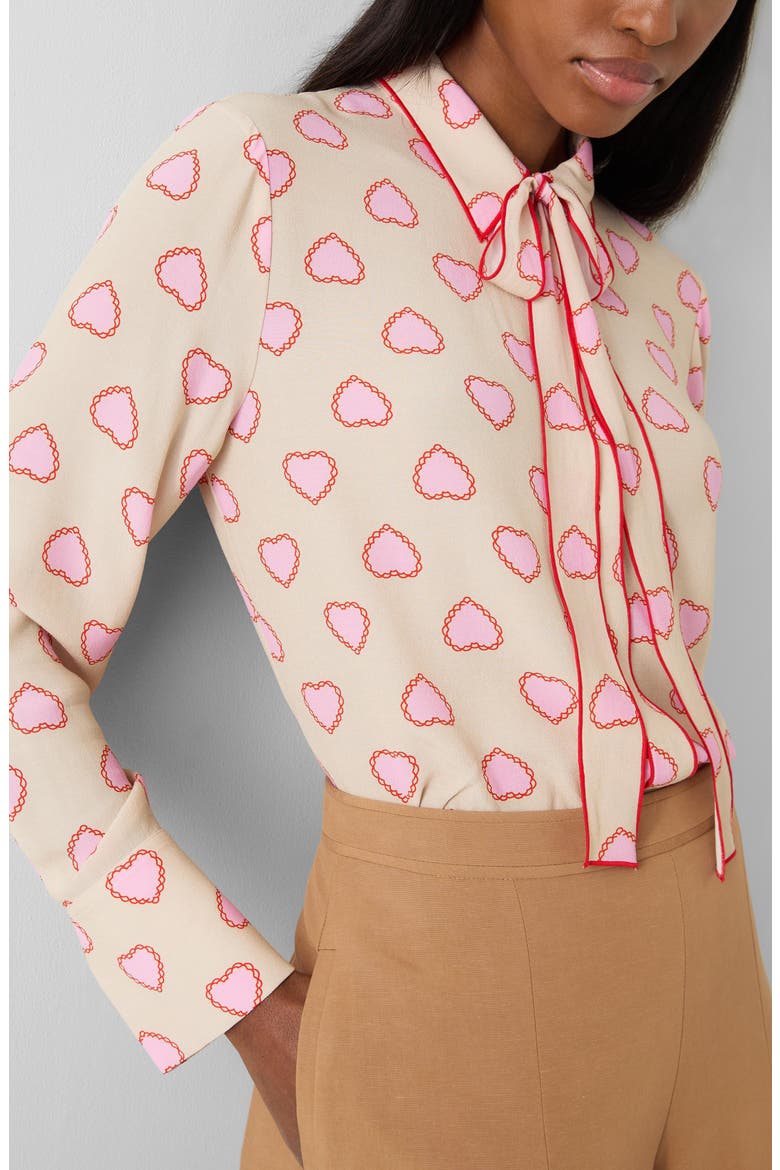 Amore Stitch Tie Neck Button-Up Shirt, Alternate, color, NATURAL MULTI