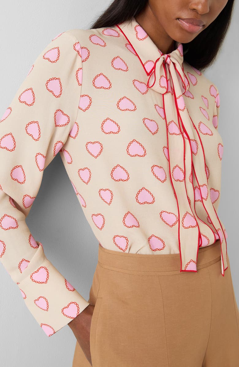 LK Bennett Amore Stitch Tie Neck Button-Up Shirt, Alternate, color, Natural Multi