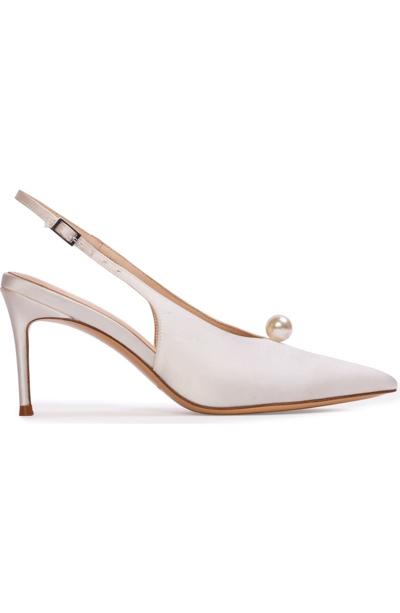 BLACK SUEDE STUDIO Reina 80 Satin Pump, Main, color, White Satin/Pearl Ornament