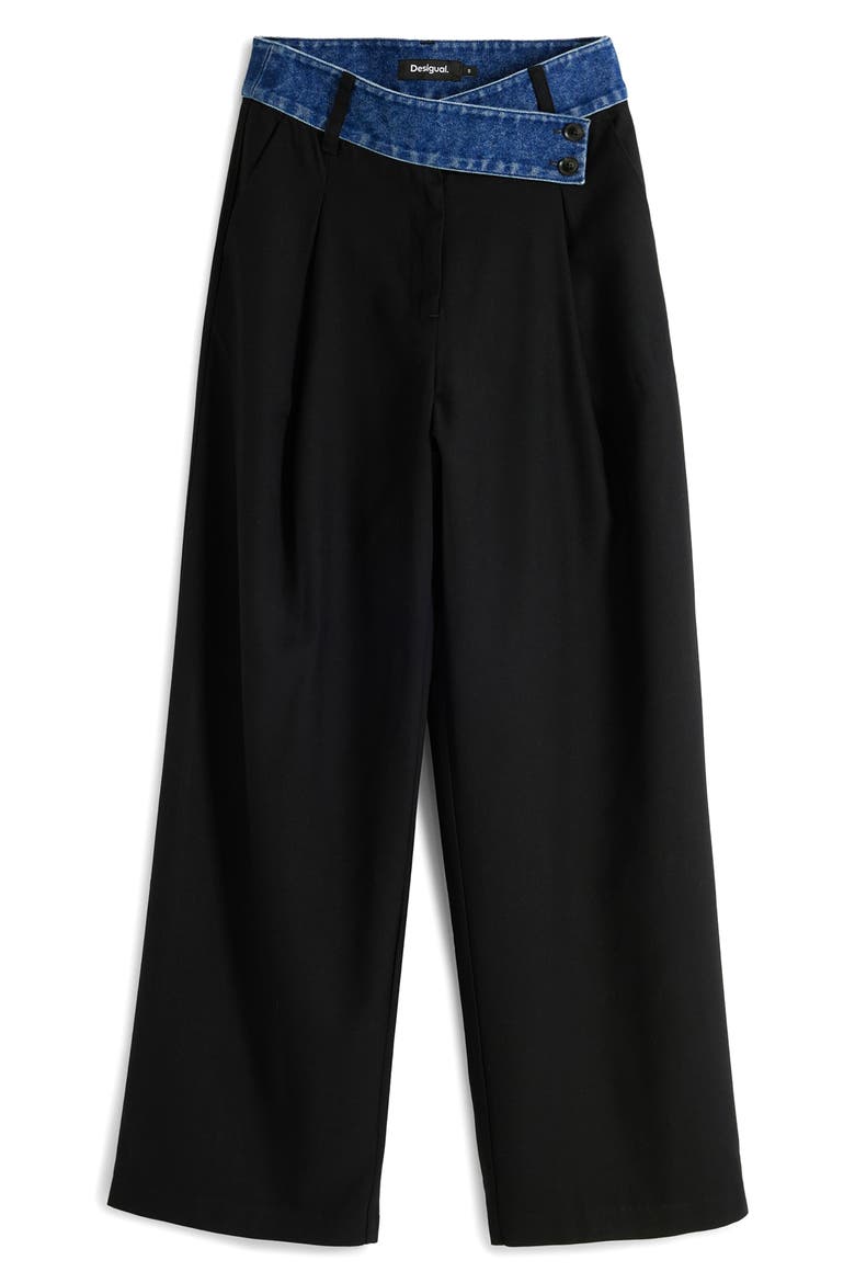 Denim Waist Wide Leg Pants, Alternate, color, BLACK