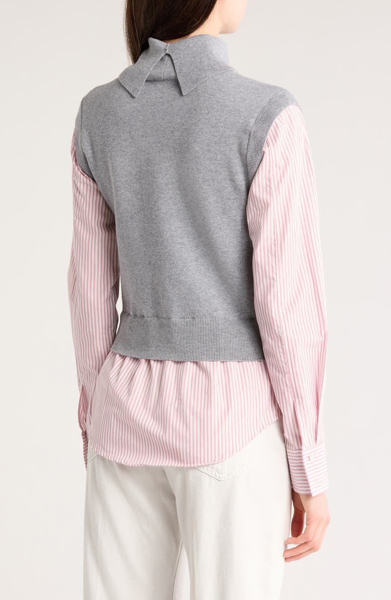 Derek Lam 10 Crosby Aissa Long Sleeve Mixed Media Top, Alternate, color, Heather Grey/ Stripe