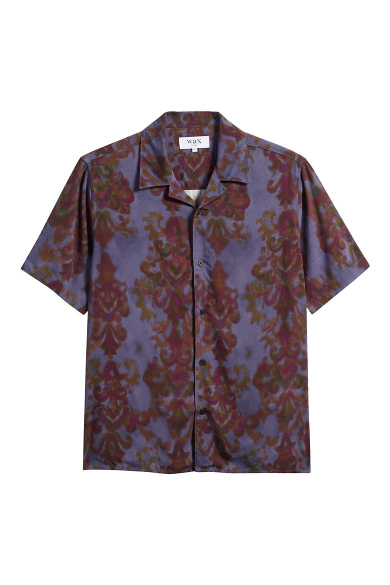 Tapestry Print Cotton Camp Shirt, Main, color, BROWN / BLUE