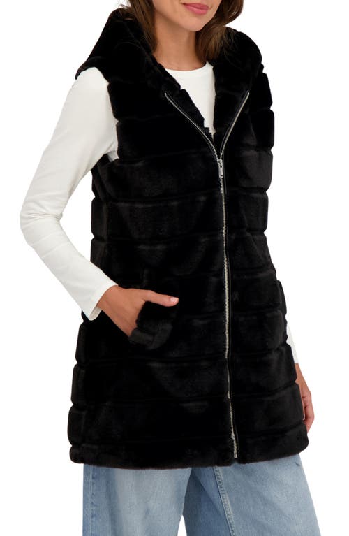 Sebby Faux Fur Hooded Vest In Black