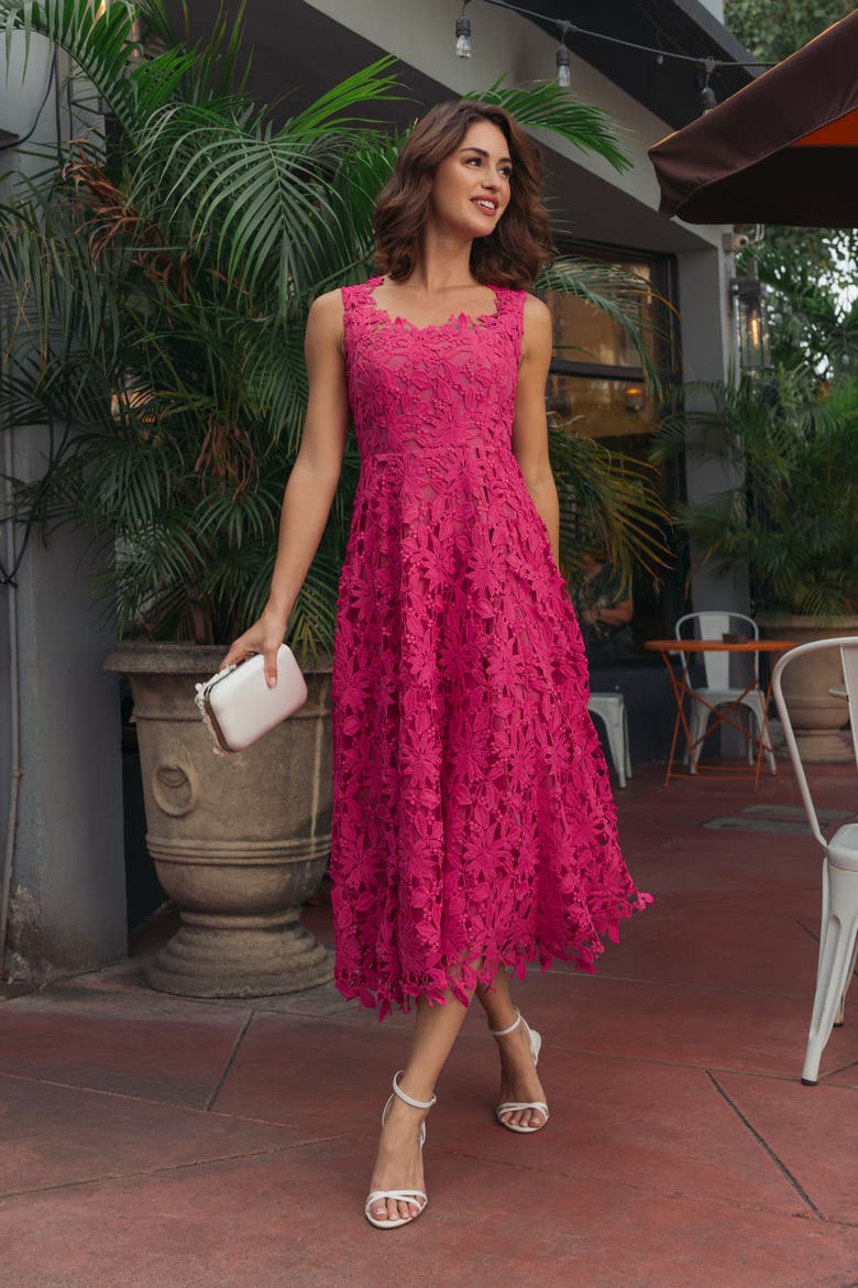 pleated midi cocktail dress Petal and Pup Women's Noelle Twist Front Size:XXS - 34R Features:Tailor-friendly this refined silhouette moves Blue Lattice UPF50+ Scalloped