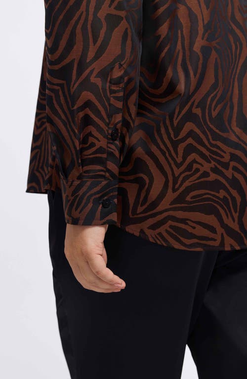Foxcroft Hampton Print Button-up Shirt In Brown