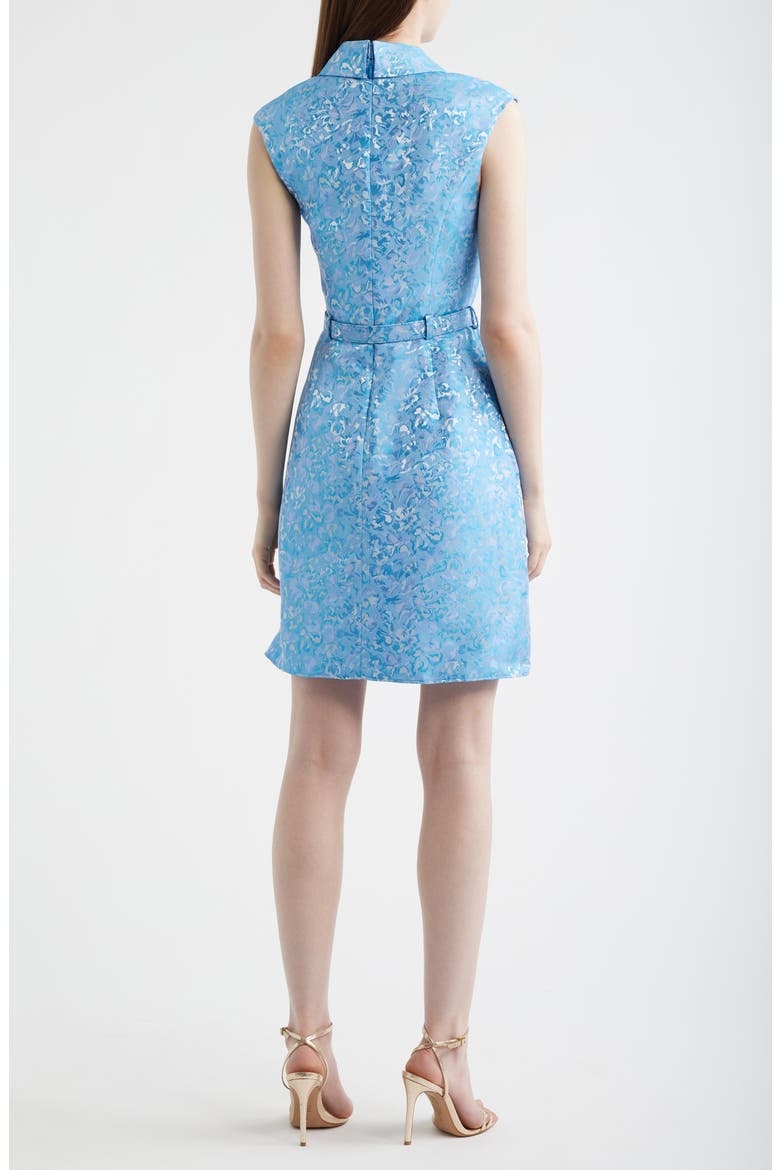 Belted Floral Jacquard Sleeveless Cocktail Dress, Alternate, color, BLUE MULTI