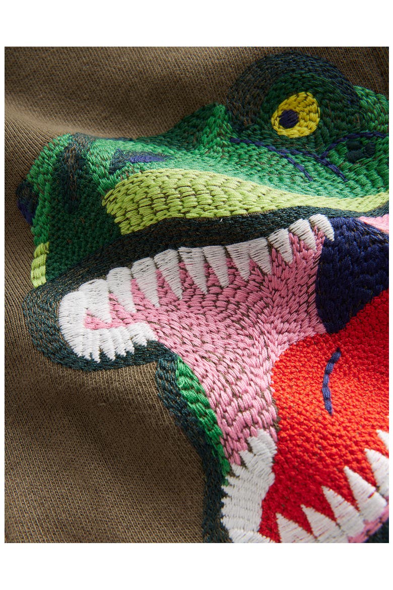 Kids' Embroidered T-Rex Fleece Lined Zip Hoodie, Alternate, color, CLASSIC KHAKI DINOSAUR