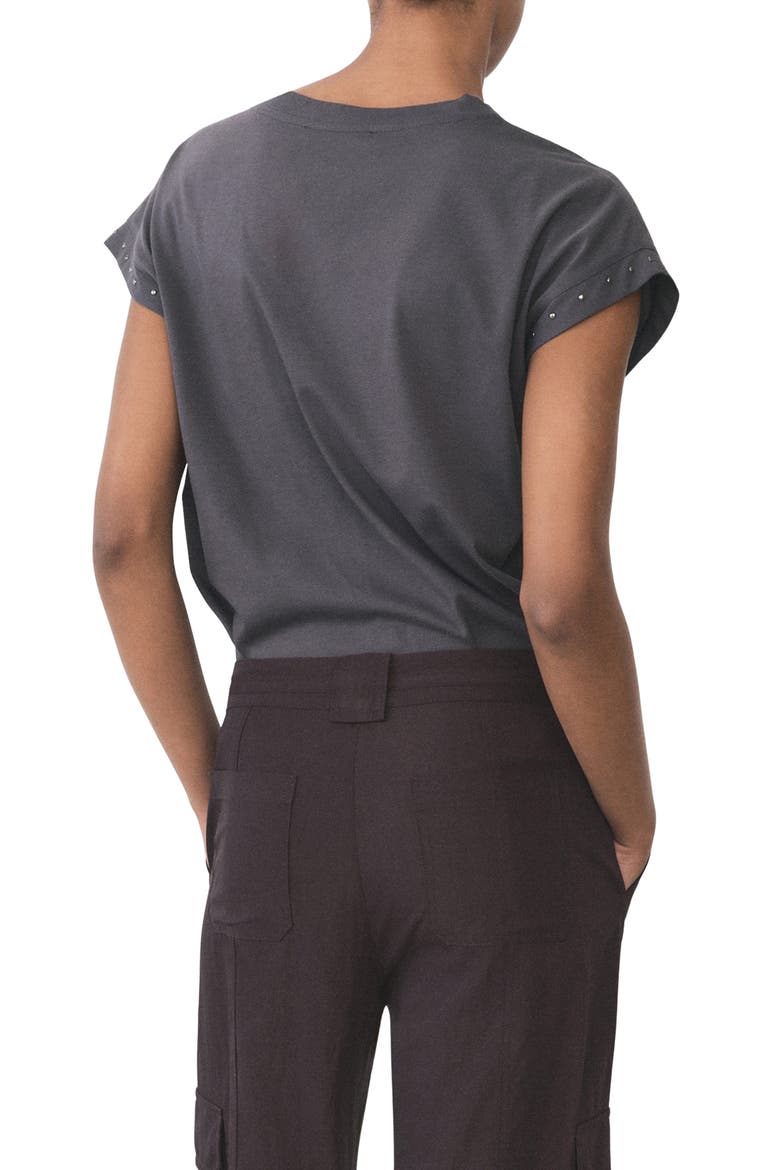 Stud Accent Cotton V-Neck T-Shirt, Alternate, color, CHARCOAL