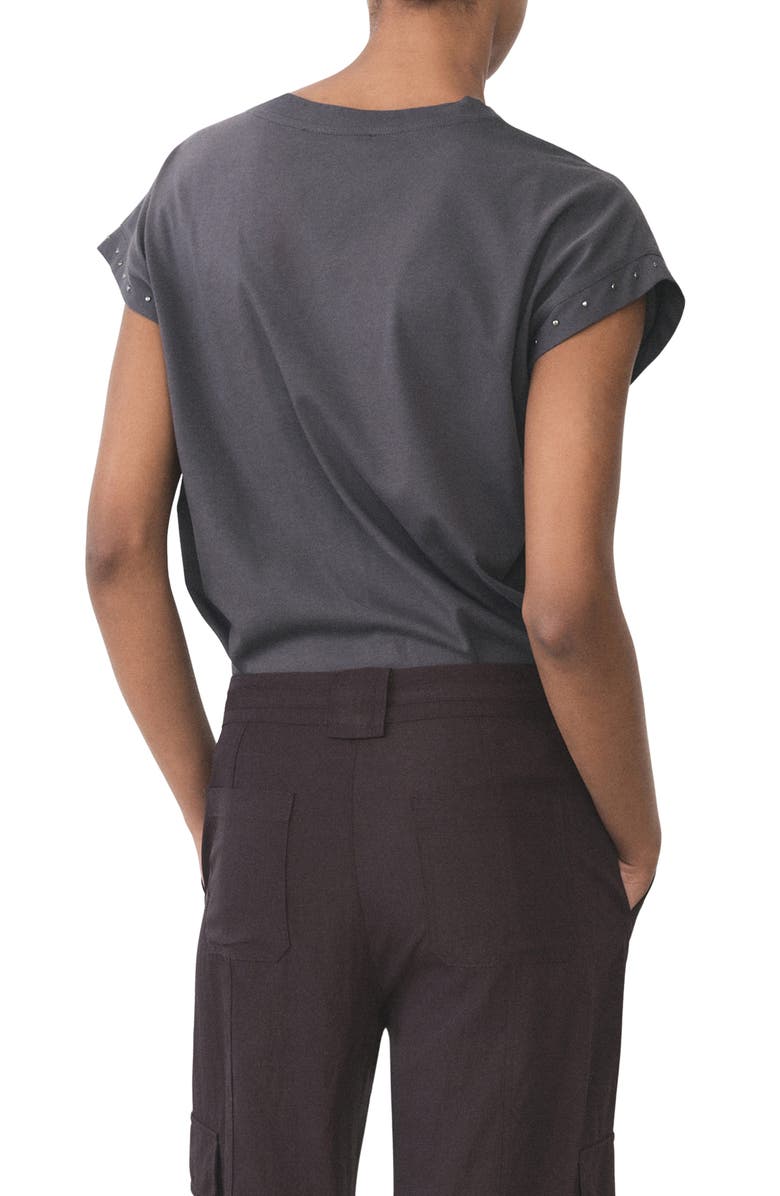 MANGO Stud Accent Cotton V-Neck T-Shirt, Alternate, color,