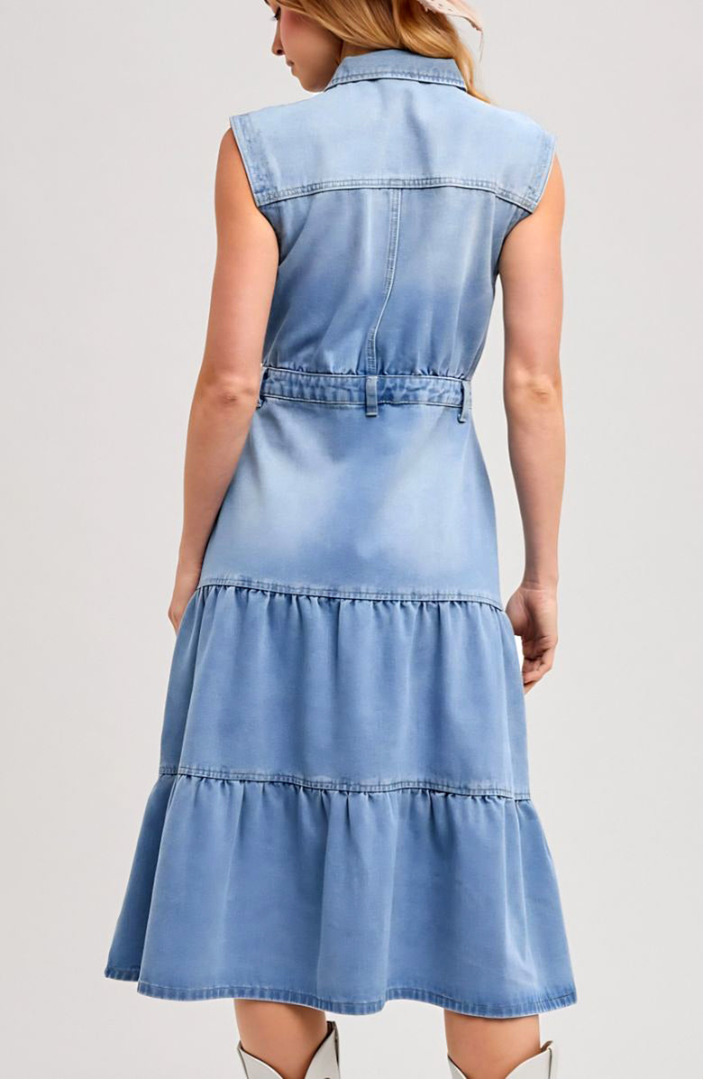 Knit and Lounge Sleeveless Denim Midi Dress, Alternate, color, Light Blue