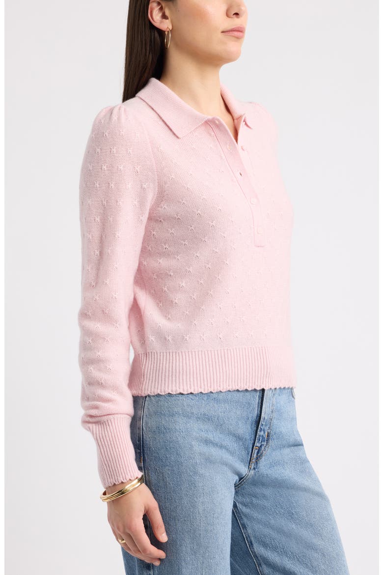 Puff Shoulder Wool & Cashmere Polo Sweater, Alternate, color, PINK PARFAIT