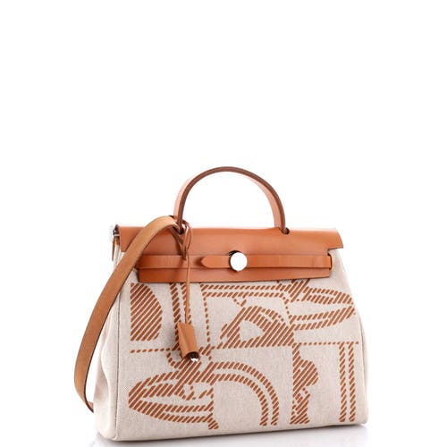 Pre-owned Hermes Hermes Herbag Zip Relief Brides De Gala Toile And Leather 31 In Brown