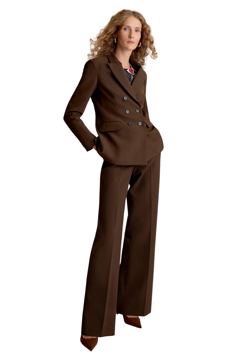Kati Luxe Flex Suiting Double-Breasted Blazer, Main, color, Chocolate Torte Melange