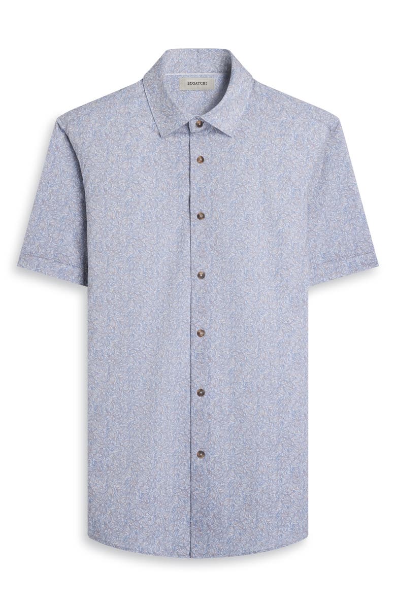 Bugatchi Miles OoohCotton<sup>®</sup> Short Sleeve Button-Up Shirt, Alternate, color, Cobblestone