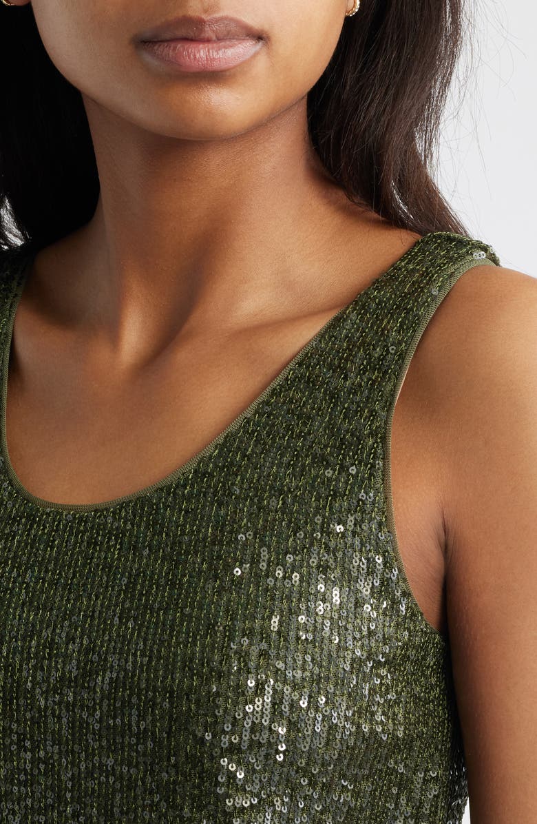 Anne Klein Sequin Double Scoop Neck Mesh Tank, Alternate, color,