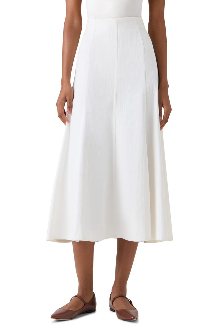 Stretch Denim A-Line Midi Skirt, Main, color, CREAM