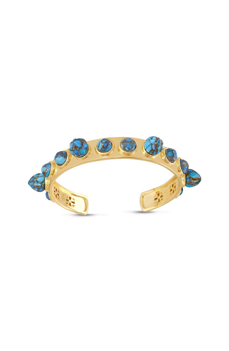 LuvMyJewelry Sea Breeze Design Turquoise Gemstone Yellow Gold Plated Silver Studded Women Cuff, Alternate, color, 