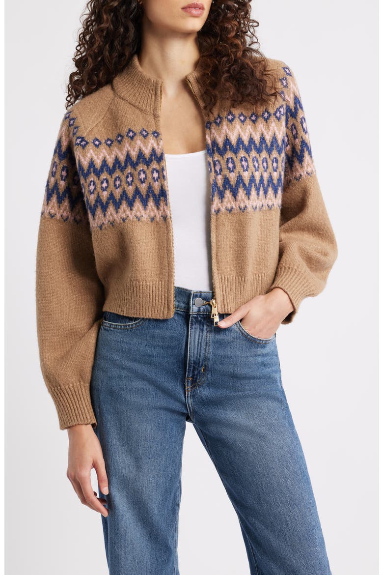 Alma Fair Isle Zip-Up Cardigan, Main, color, PINK MULTI