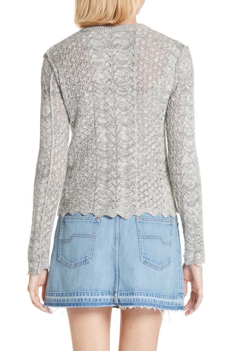 Scallop Edge Cashmere & Wool Blend Cardigan, Alternate, color, GREY MELANGE