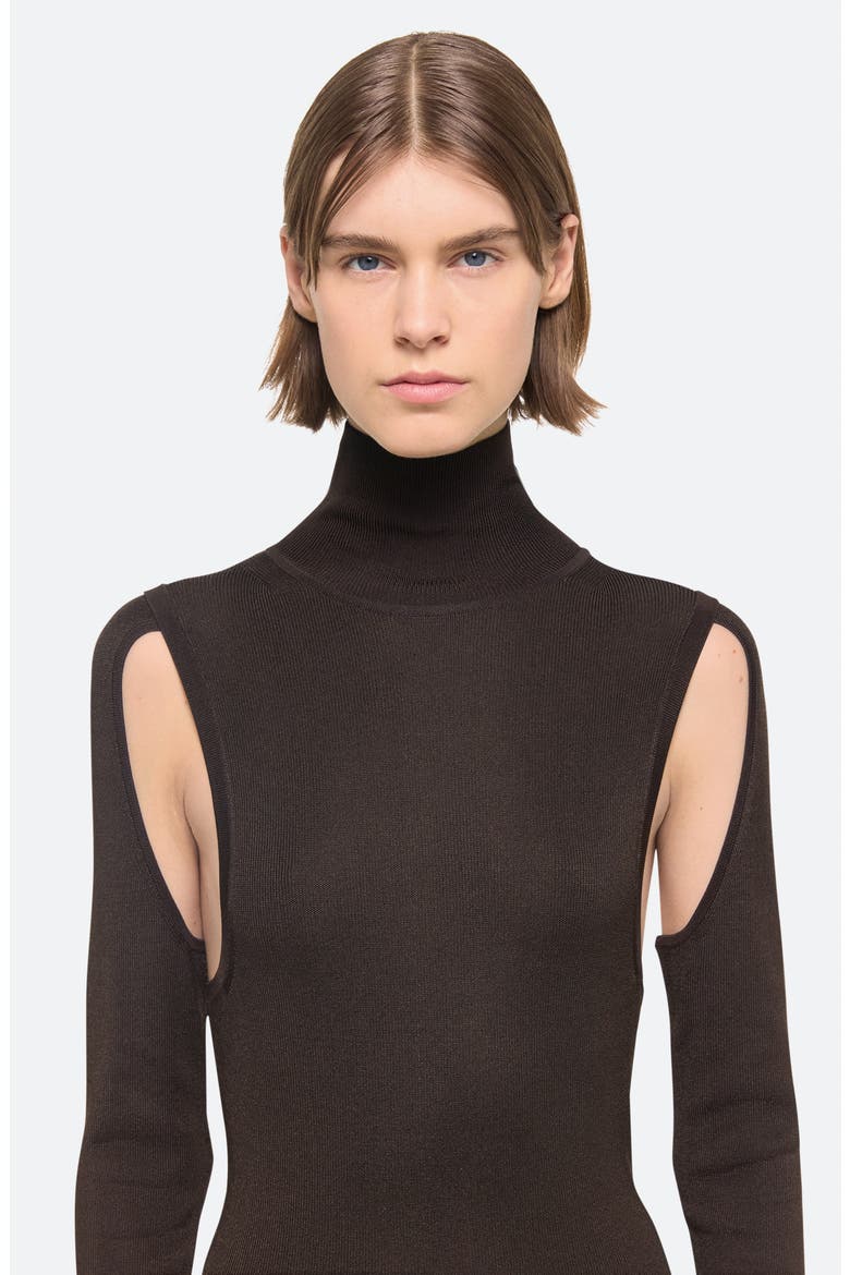 Mock Neck Long Sleeve Cutout Dress, Alternate, color, ESPRESSO - D1P