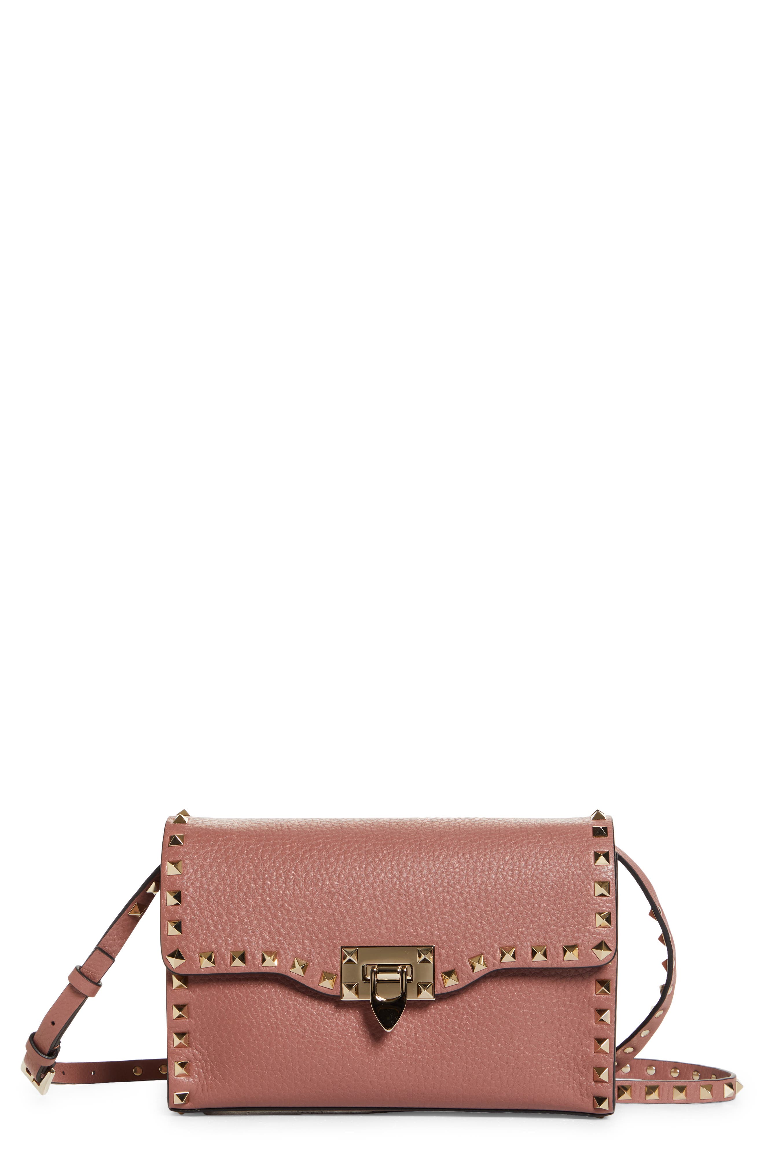 Small Rockstud Leather Shoulder Bag, Main, color, NUDE
