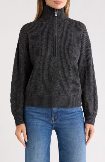 Renee C Braided Quarter Zip Sweater In Gray