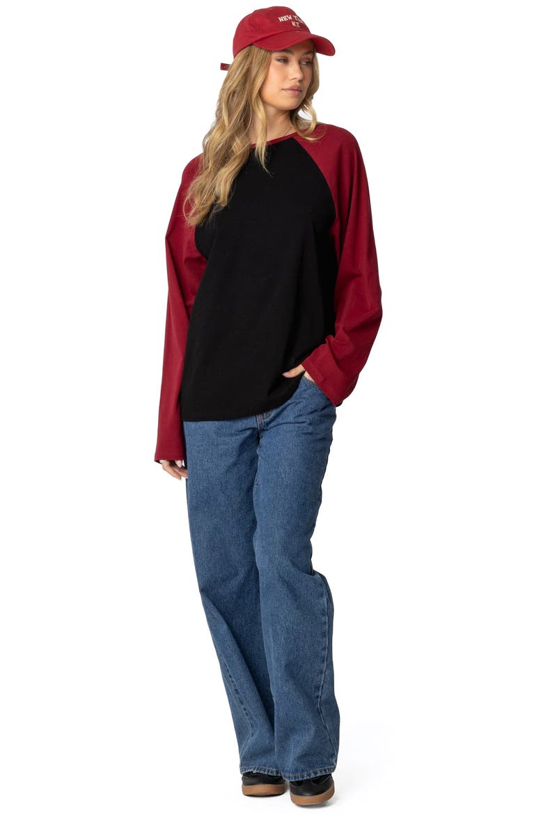 Oversize Long Sleeve Stretch Cotton T-Shirt, Alternate, color, BLACK